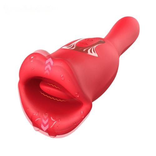 Waterproof vibrator in use during shower play with water droplets visible