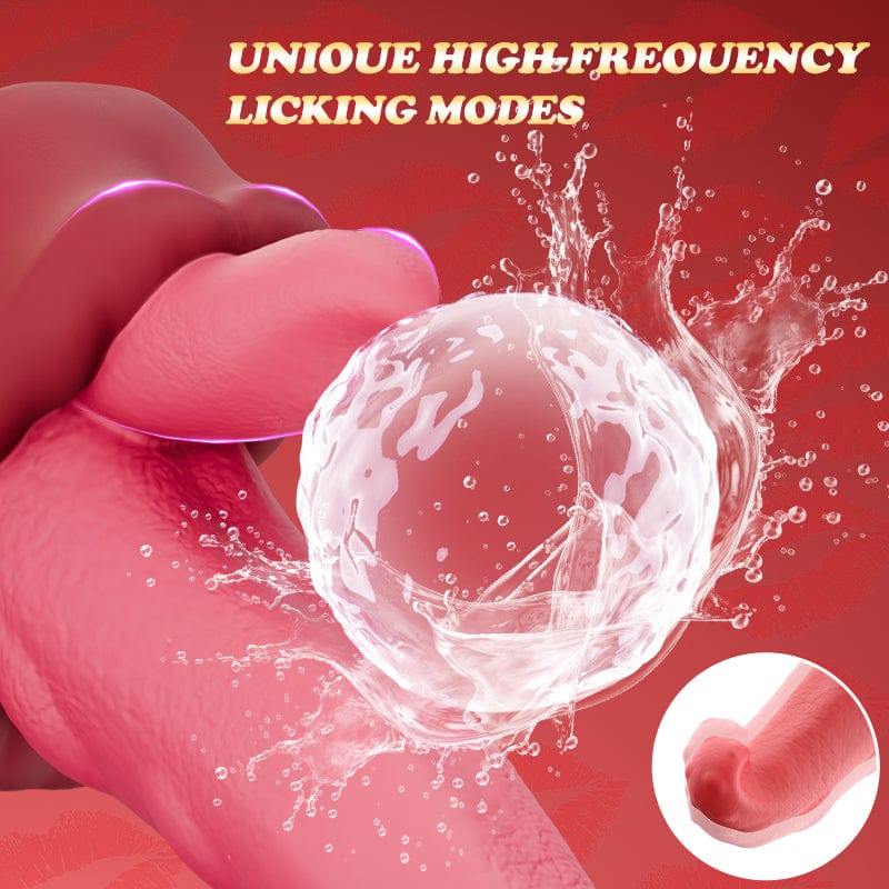 Realistic tongue thrusting dildo with heating function and remote control
