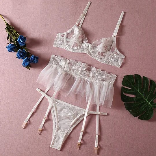 Back view of embroidered lingerie set featuring refined details and comfortable fit