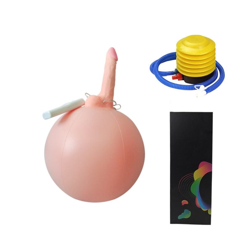 Inflatable sex ball with realistic vibrating dildo showing remote control