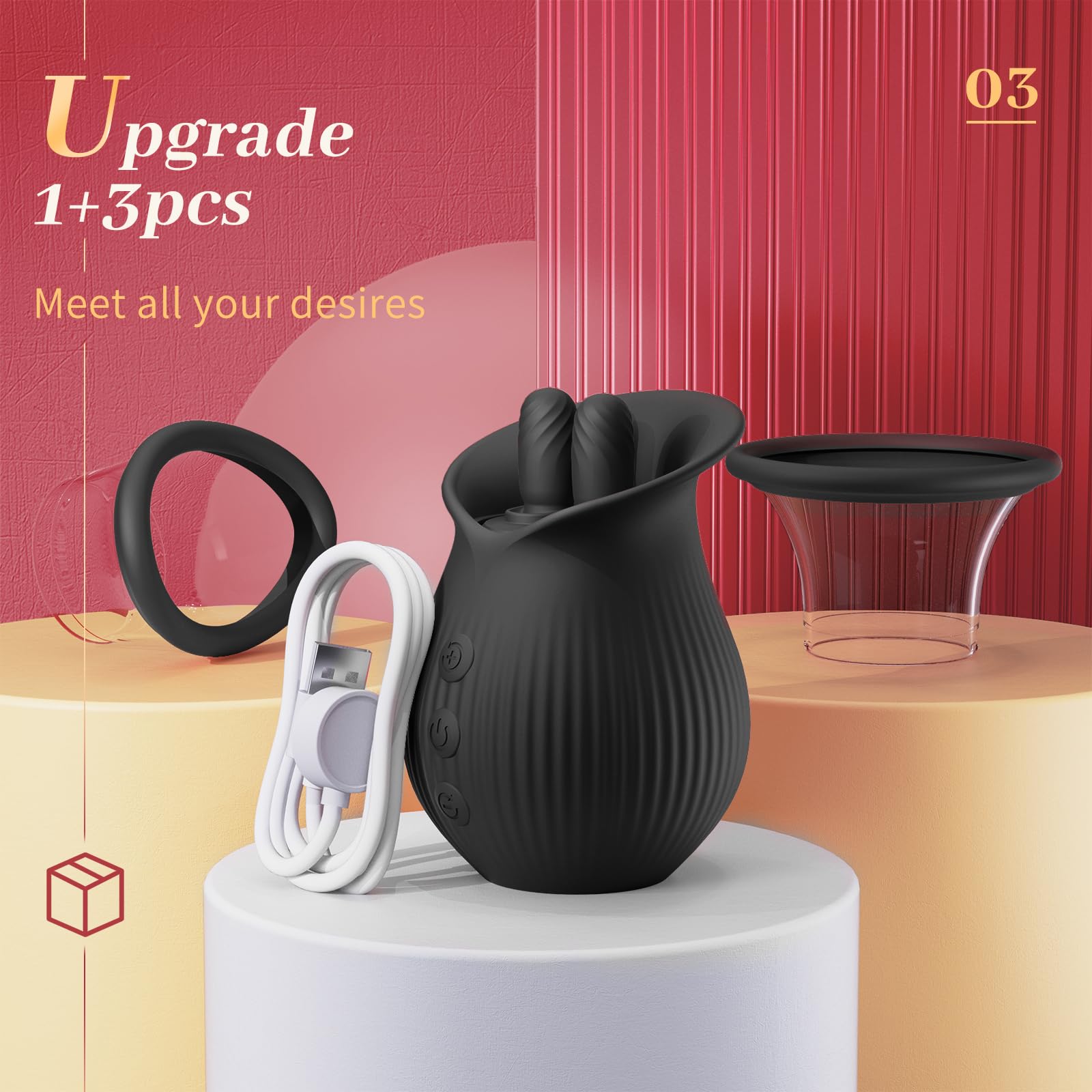 intimilife - Rose Romeo - 3in1 Rose Sex Toy with 2 Suction Cups Adult Toys Female Clitoral Nipple Vibrators with 10 Licking Sucking Vibrating-IntimiLife