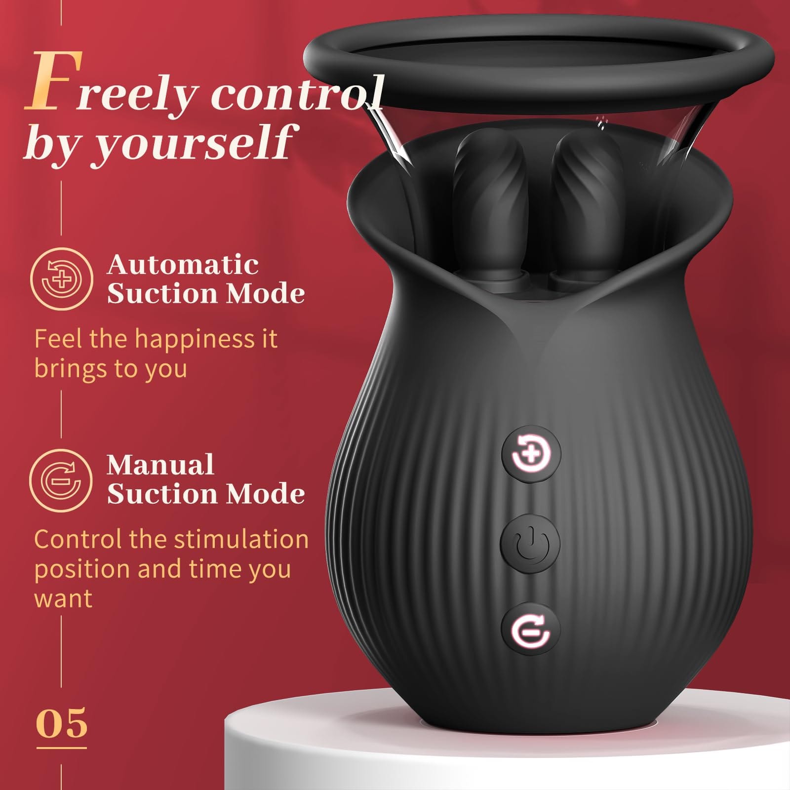 intimilife - Rose Romeo - 3in1 Rose Sex Toy with 2 Suction Cups Adult Toys Female Clitoral Nipple Vibrators with 10 Licking Sucking Vibrating-IntimiLife