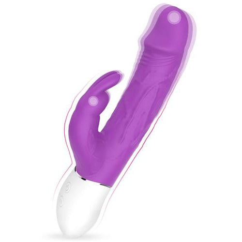 Rabbit vibrator showing dual-stimulation design with pink silicone body