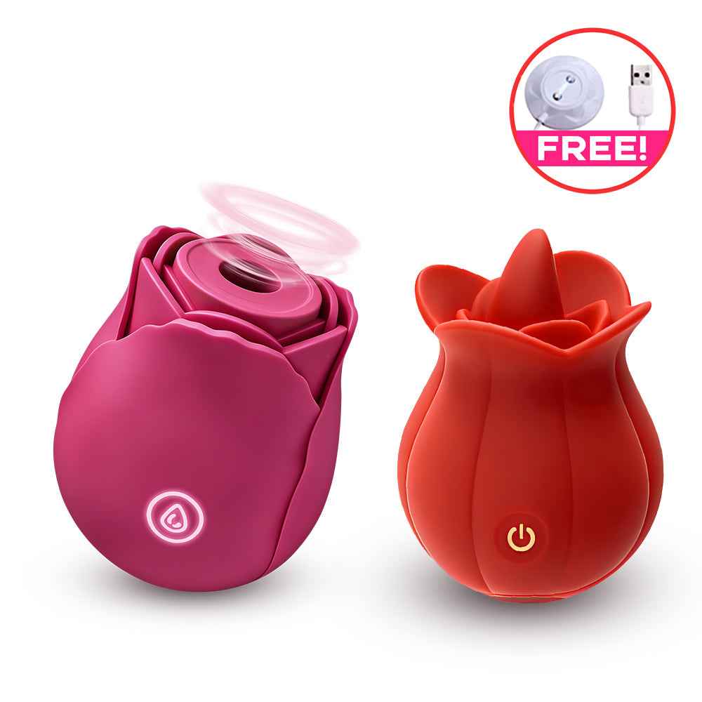 Rose Suction Massager Set – Rose Suction Massager Set with Extra Charging Cable front product view
