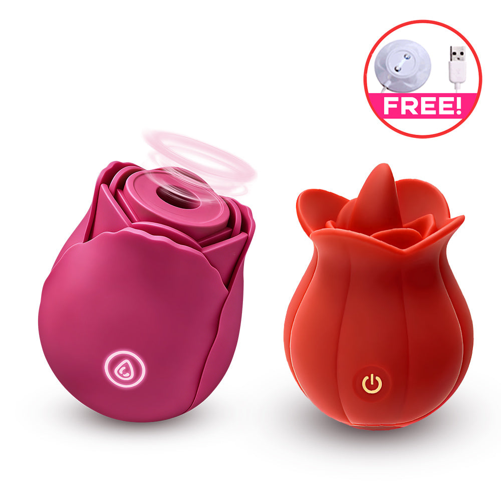 Rose Suction Massager Set with Extra Charging Cable - tongue vibrator featuring suction