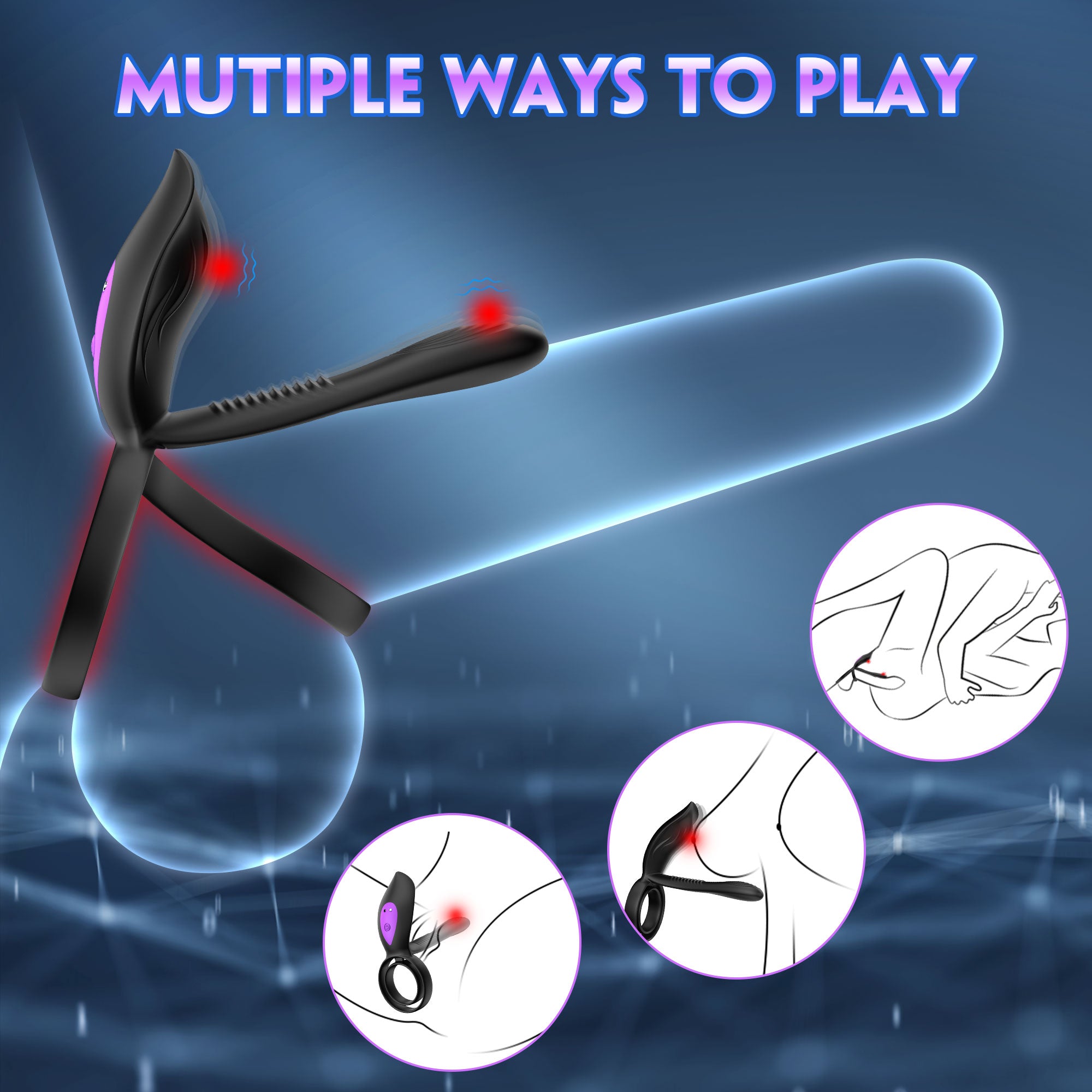 Close-up of the waterproof vibrating cock ring with remote app interface on smartphone