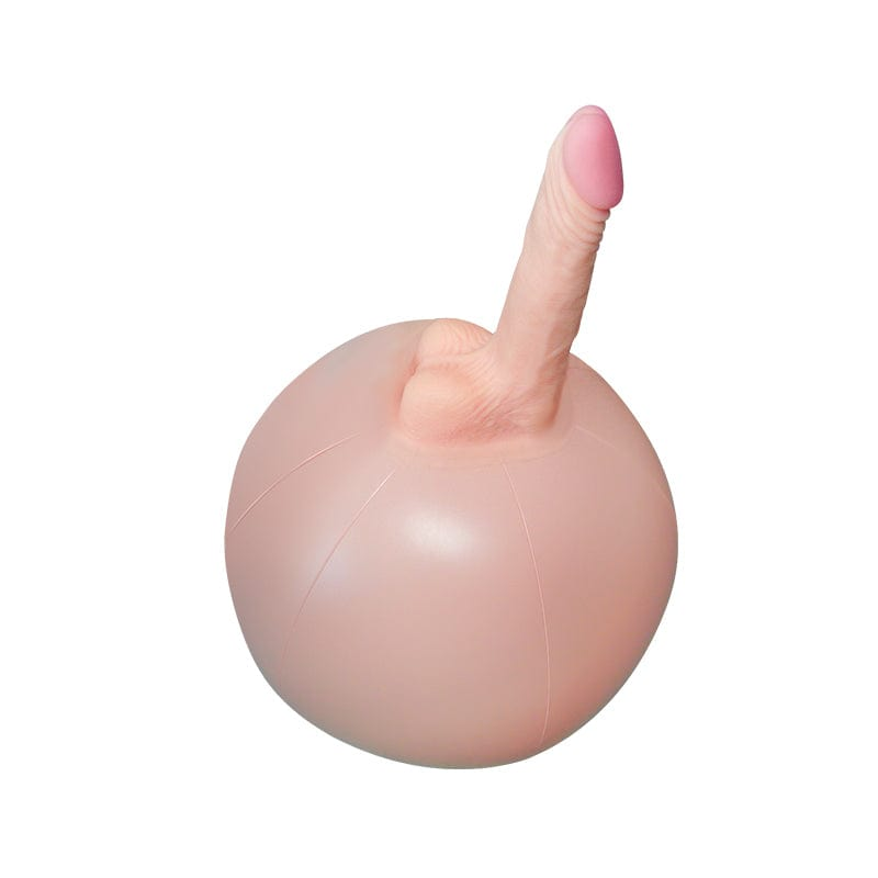 Inflatable sex ball with realistic vibrating dildo showing remote control