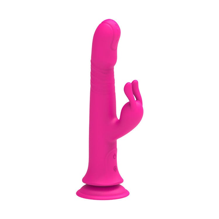 Rabbit vibrator showing rotating head and cute design from front angle