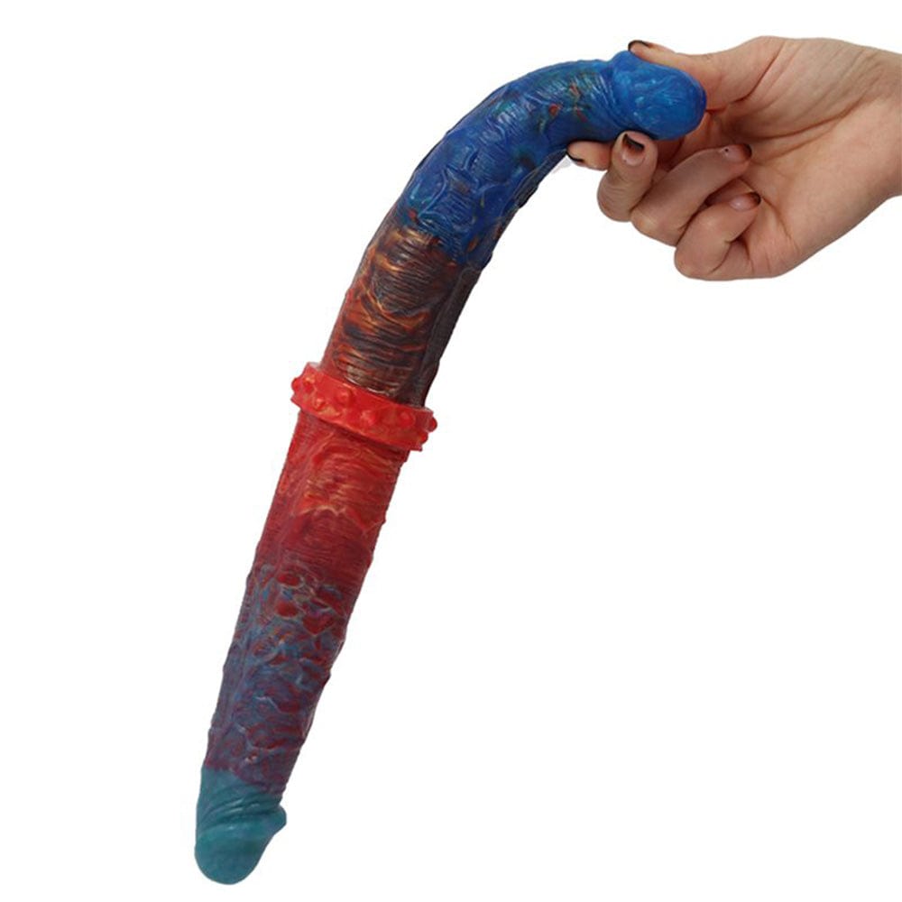 Liquid silicone anal plug dildo displayed with measurement showing 13.78 inch length