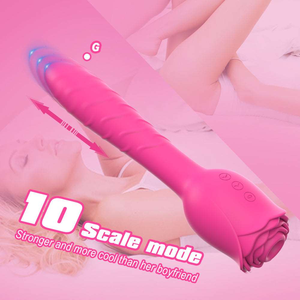 intimilife - D3621 Scarlet 3-in-1 Telescopic Sucking And Shocking Handle Rose Vibrator-IntimiLife
