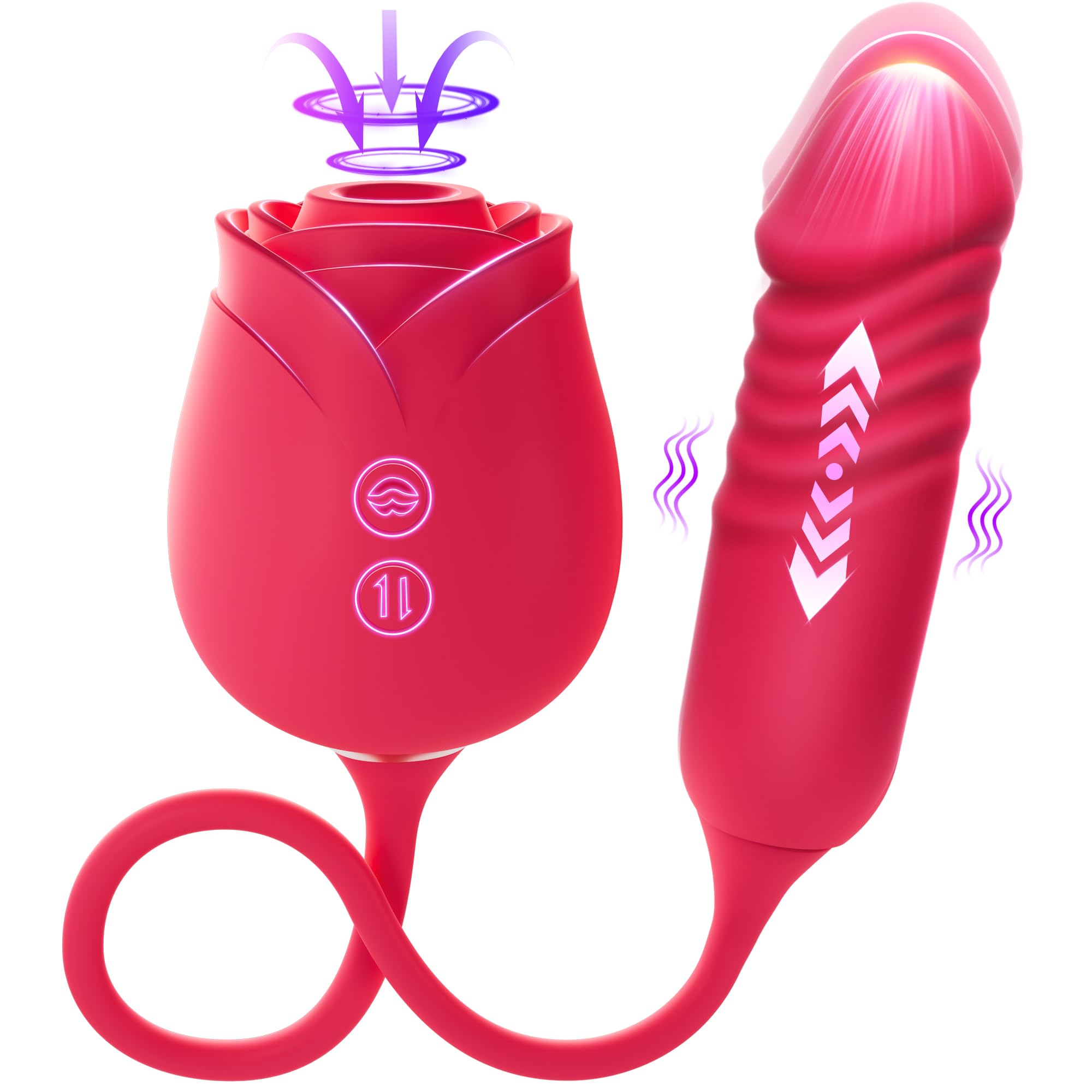 Black Rose Dual Massager - Suction & Internal Vibe
