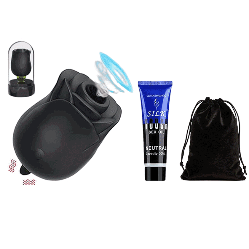 Black Rose Tongue Vibrator Set – Self-Care Set for Black Rose 2-in-1 Suction & Tongue-Style Massager Set front product view