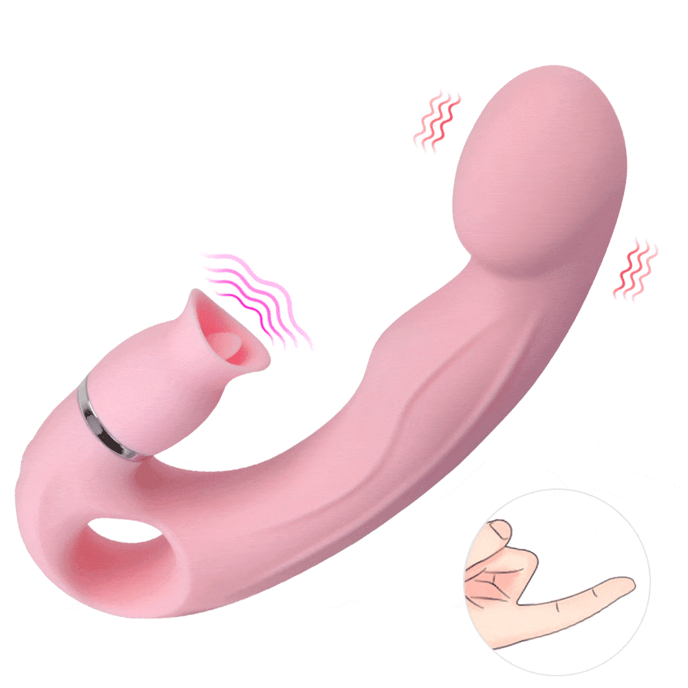 Pink dual stimulation vibrator with tongue licking tip
