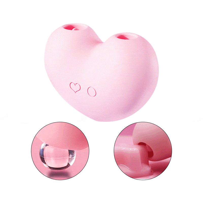 Triple-action pleasure device showing suction cup and tongue texture