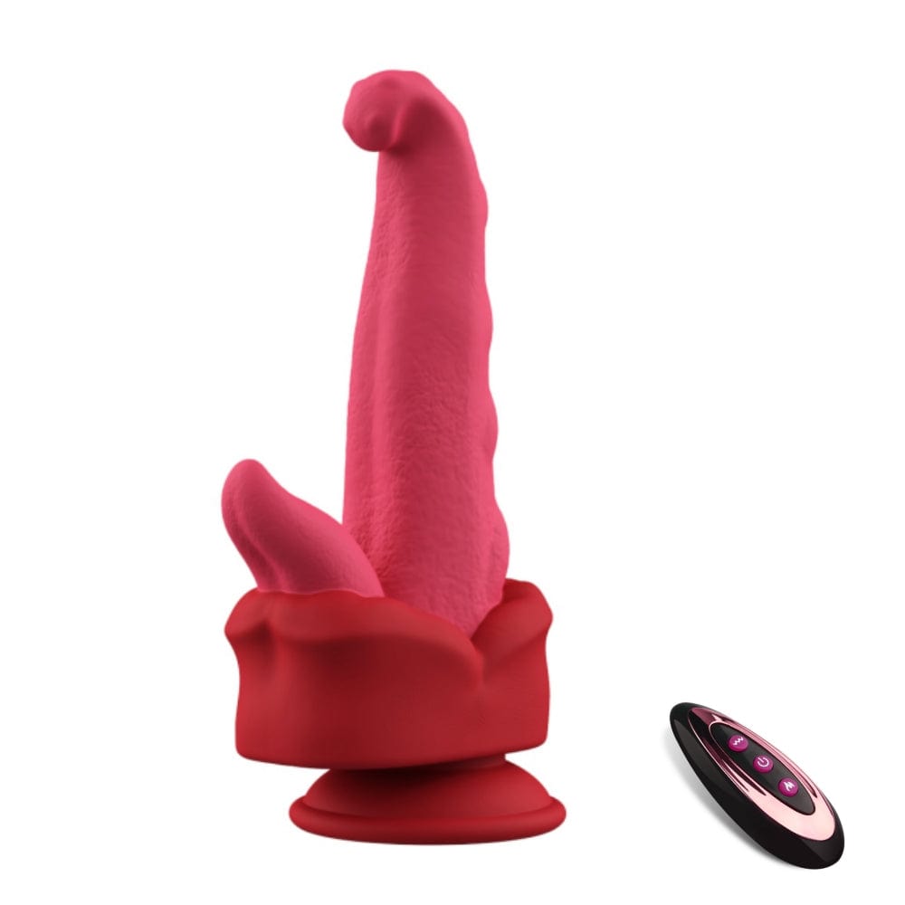 Side view of dildo demonstrating 3-frequency telescopic motion and vibration modes