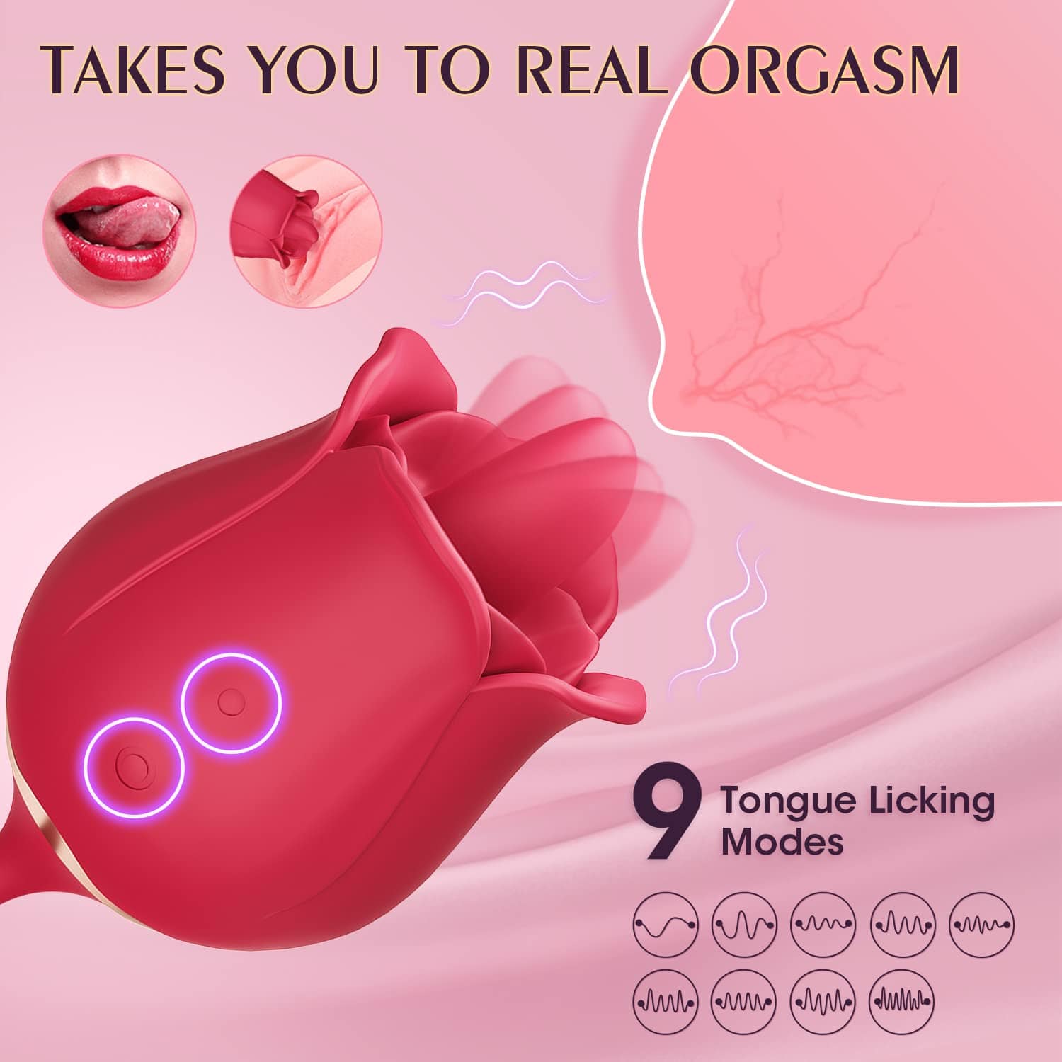 intimilife - Rose Toy Vibrator Female Telescopic Egg Jumping  Tongue Licker Sex Toys-IntimiLife