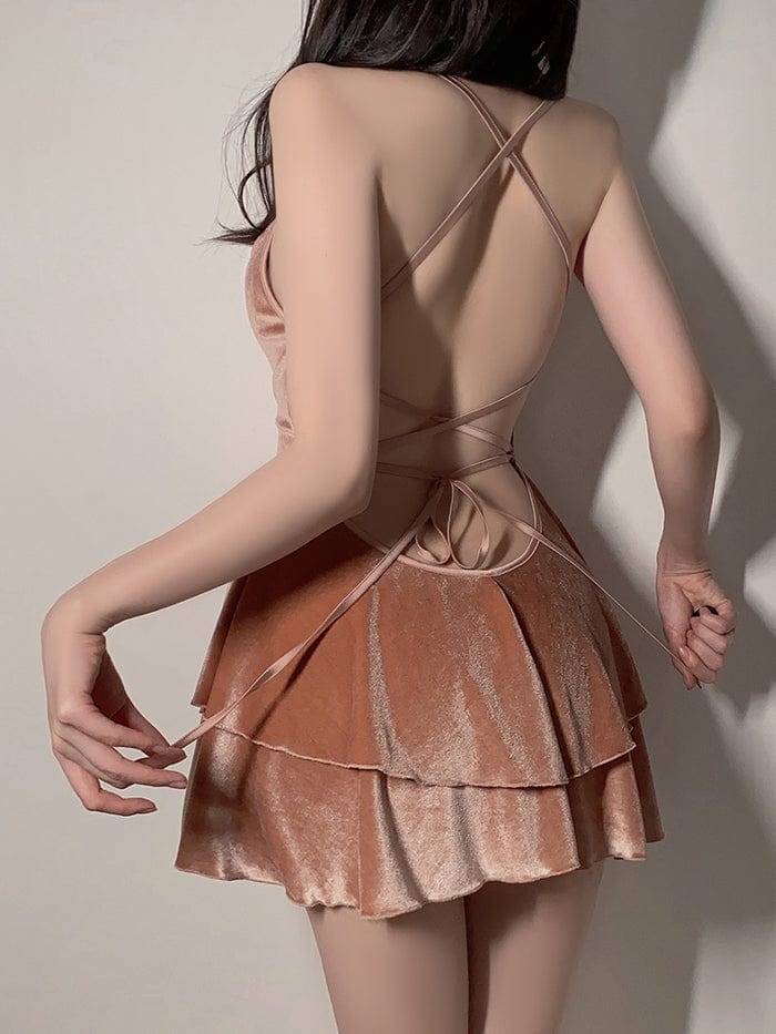Velvet Layered Suspenders Sexy Nightdress-IntimiLife
