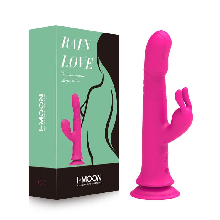 Rabbit vibrator showing rotating head and cute design from front angle