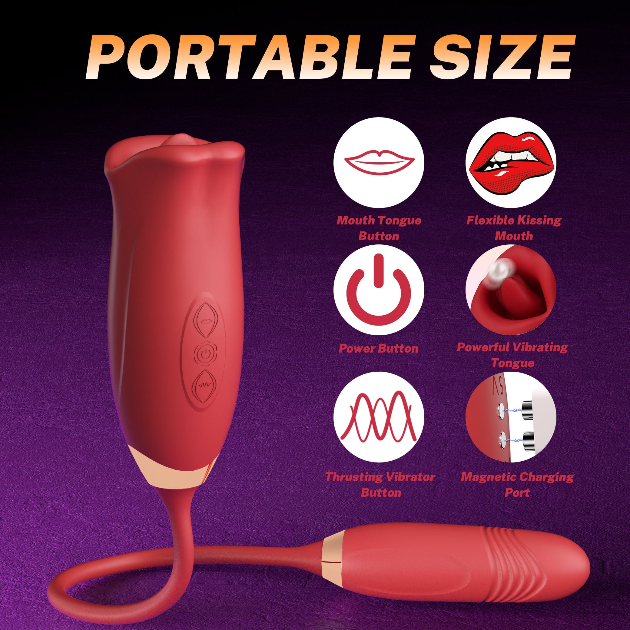 intimilife - Rose Muncher Rose Kiss Tongue Vibrator With Thrusting Dildo Vibrator-IntimiLife
