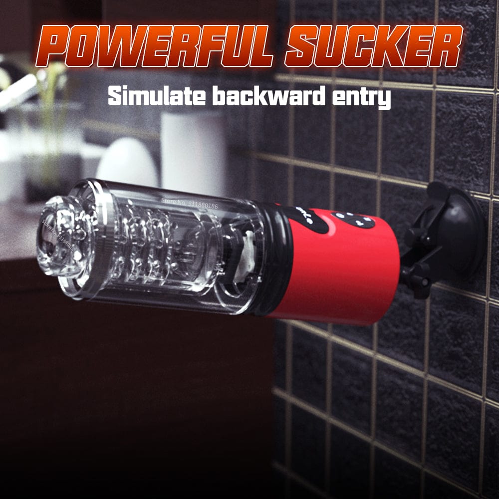 Close-up of realistic textured sleeve inside the automatic stroker