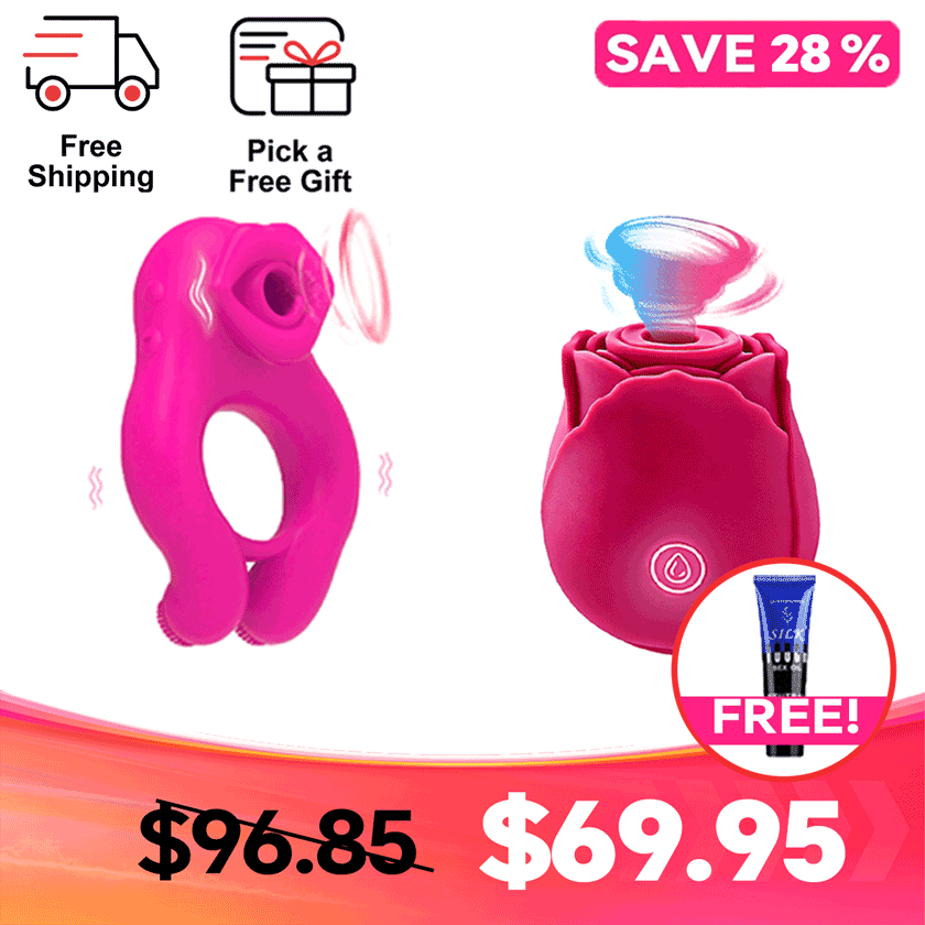 Vibrating Cock Ring for Couples – Couples Pleasure Set - Vibe Ring & Rose Toy® Bundle for Intimate Moments front product view
