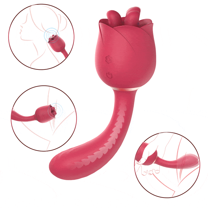 Rose red vibrator showing elegant floral design and smooth silicone surface