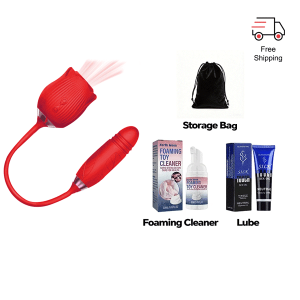 Rose Massager with Suction - RoséTrio 3-in-1 with Internal Motion side view and design details