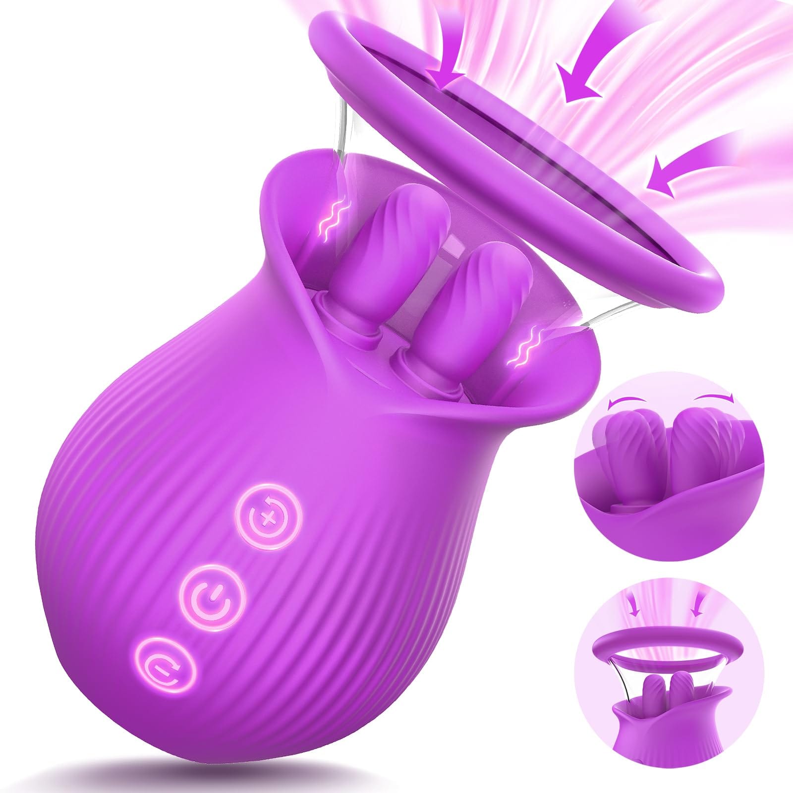 intimilife - Rose Romeo - 3in1 Rose Sex Toy with 2 Suction Cups Adult Toys Female Clitoral Nipple Vibrators with 10 Licking Sucking Vibrating-IntimiLife