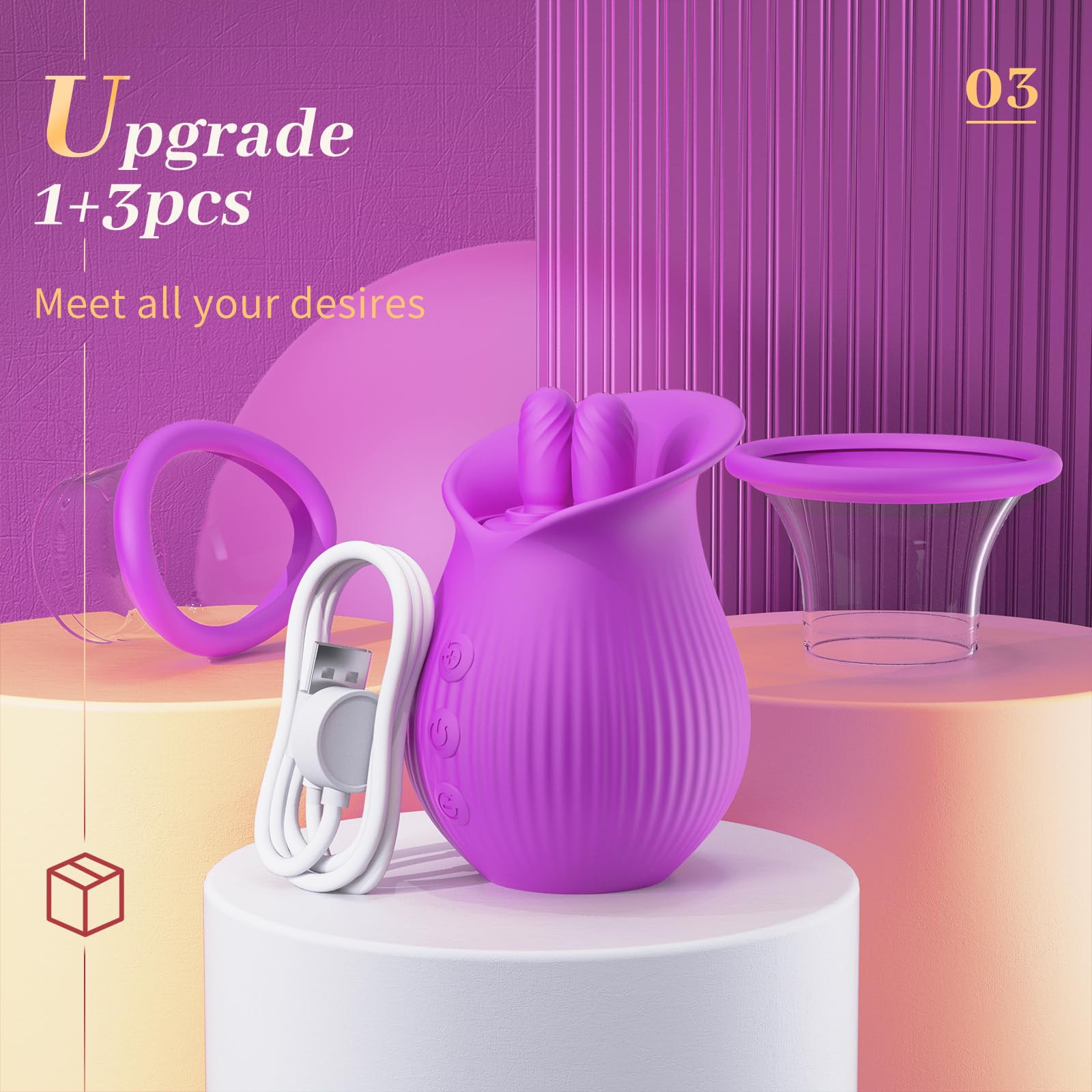 intimilife - Rose Romeo - 3in1 Rose Sex Toy with 2 Suction Cups Adult Toys Female Clitoral Nipple Vibrators with 10 Licking Sucking Vibrating-IntimiLife