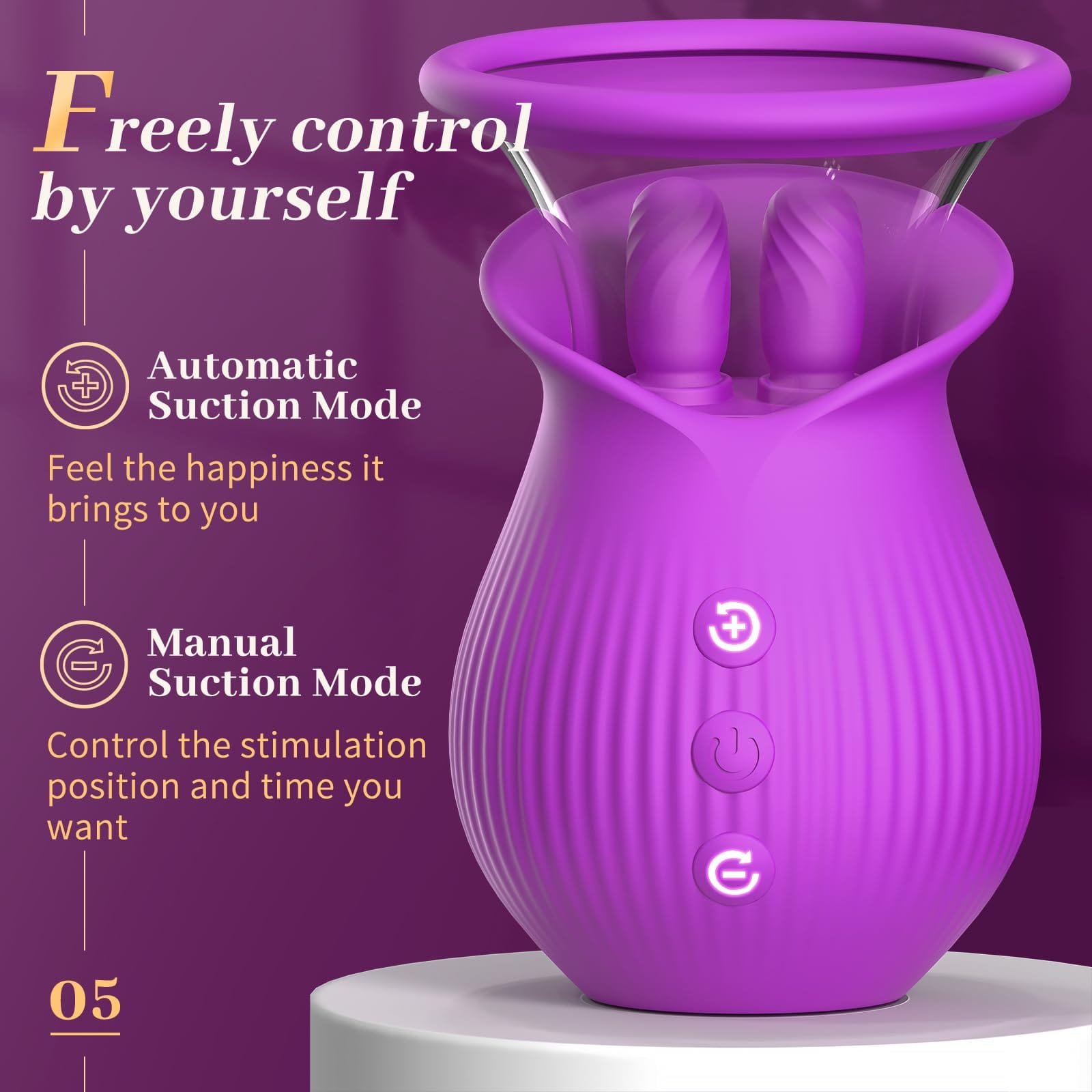 intimilife - Rose Romeo - 3in1 Rose Sex Toy with 2 Suction Cups Adult Toys Female Clitoral Nipple Vibrators with 10 Licking Sucking Vibrating-IntimiLife