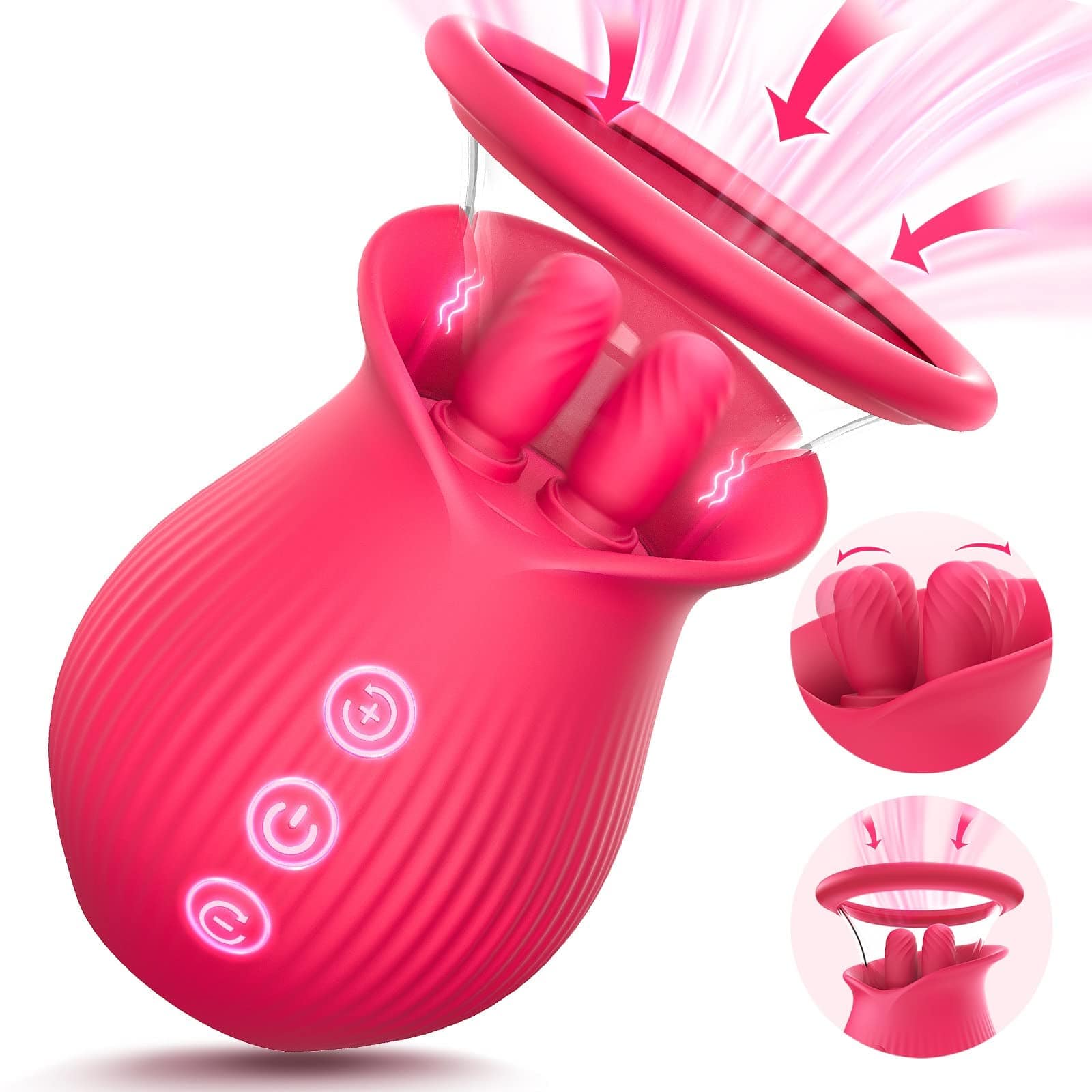 intimilife - Rose Romeo - 3in1 Rose Sex Toy with 2 Suction Cups Adult Toys Female Clitoral Nipple Vibrators with 10 Licking Sucking Vibrating-IntimiLife