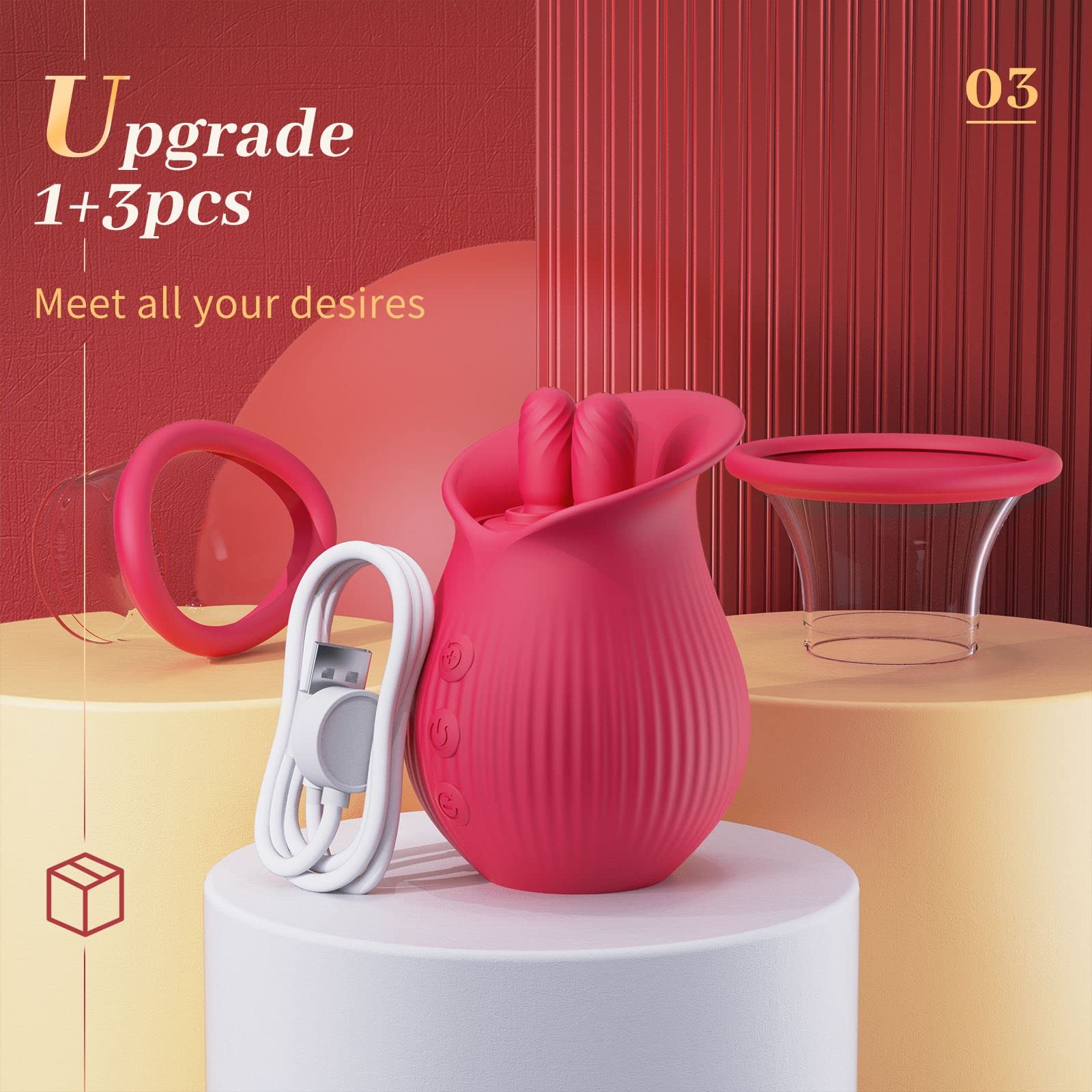 intimilife - Rose Romeo - 3in1 Rose Sex Toy with 2 Suction Cups Adult Toys Female Clitoral Nipple Vibrators with 10 Licking Sucking Vibrating-IntimiLife