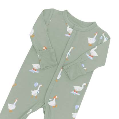 Fold over cuffs on snap Romper in Silly Goose