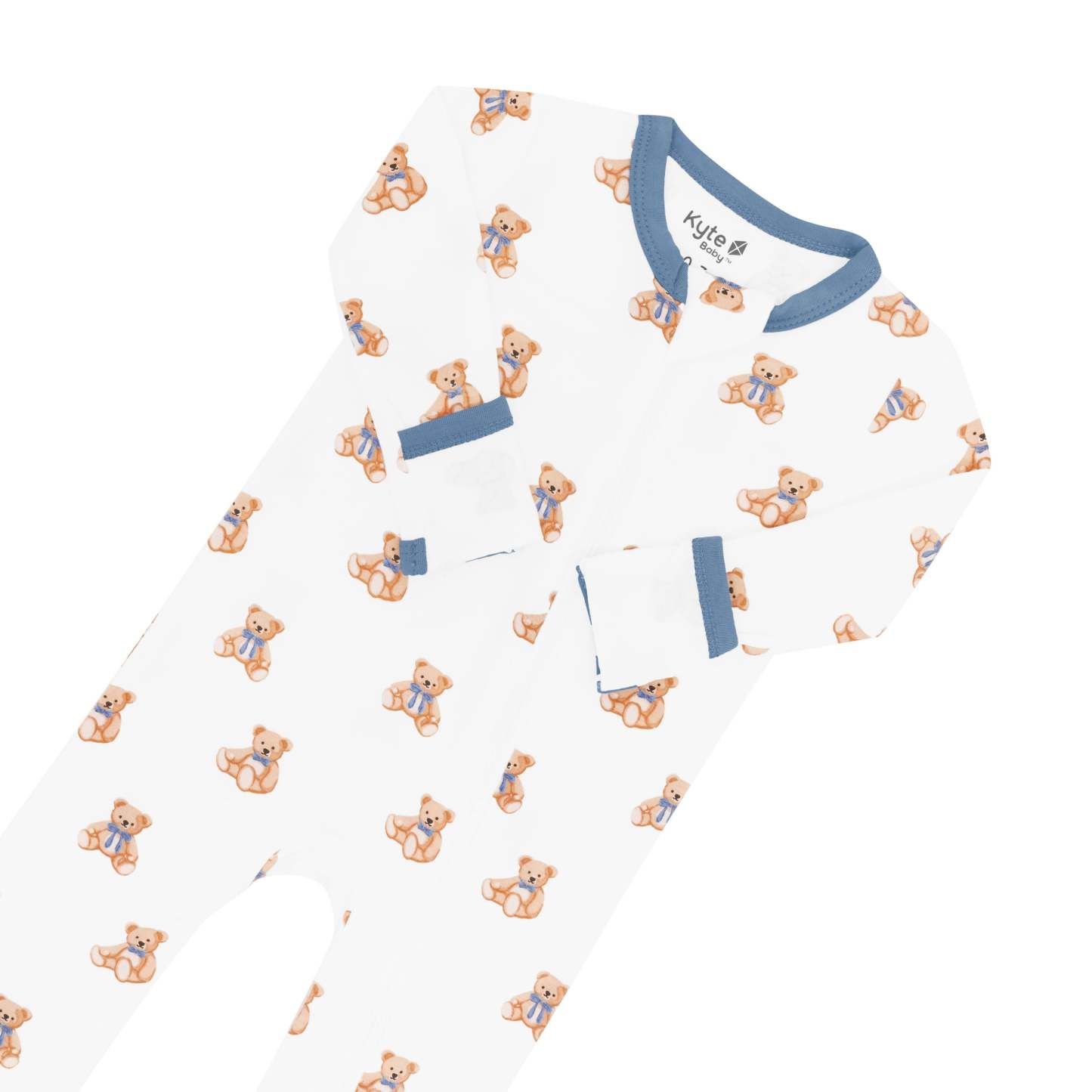 Zipper garage and fold over cuffs on the Zippered Romper in Teddy Bear