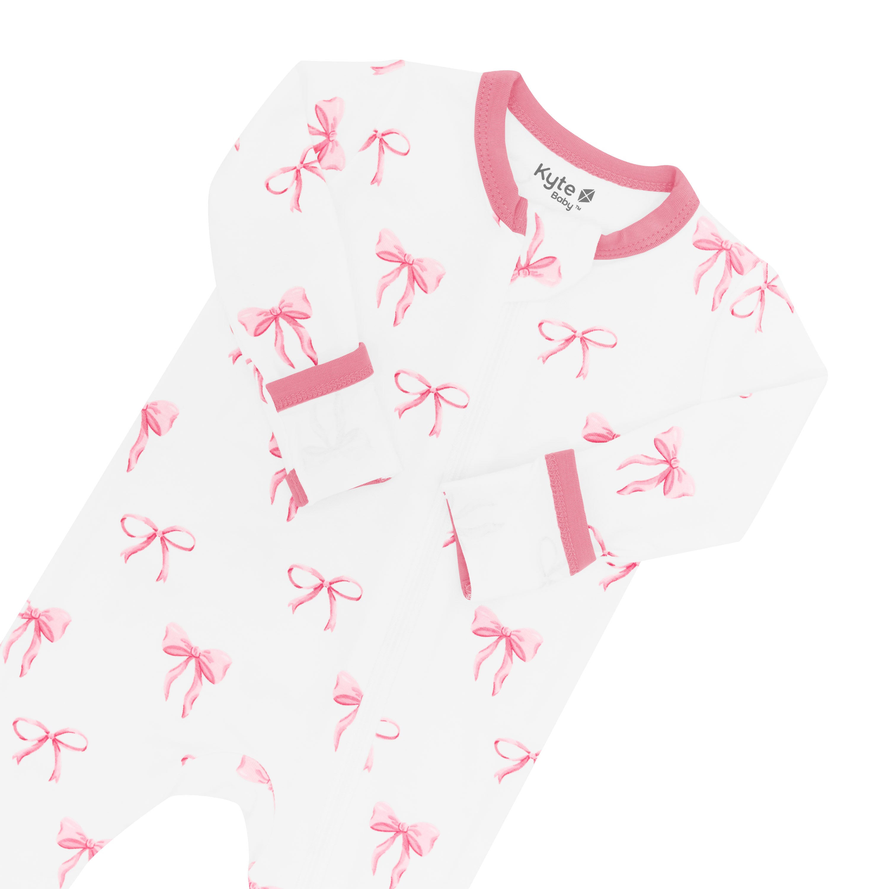 Zipper garage and fold over cuffs on the Zippered Romper in Bow