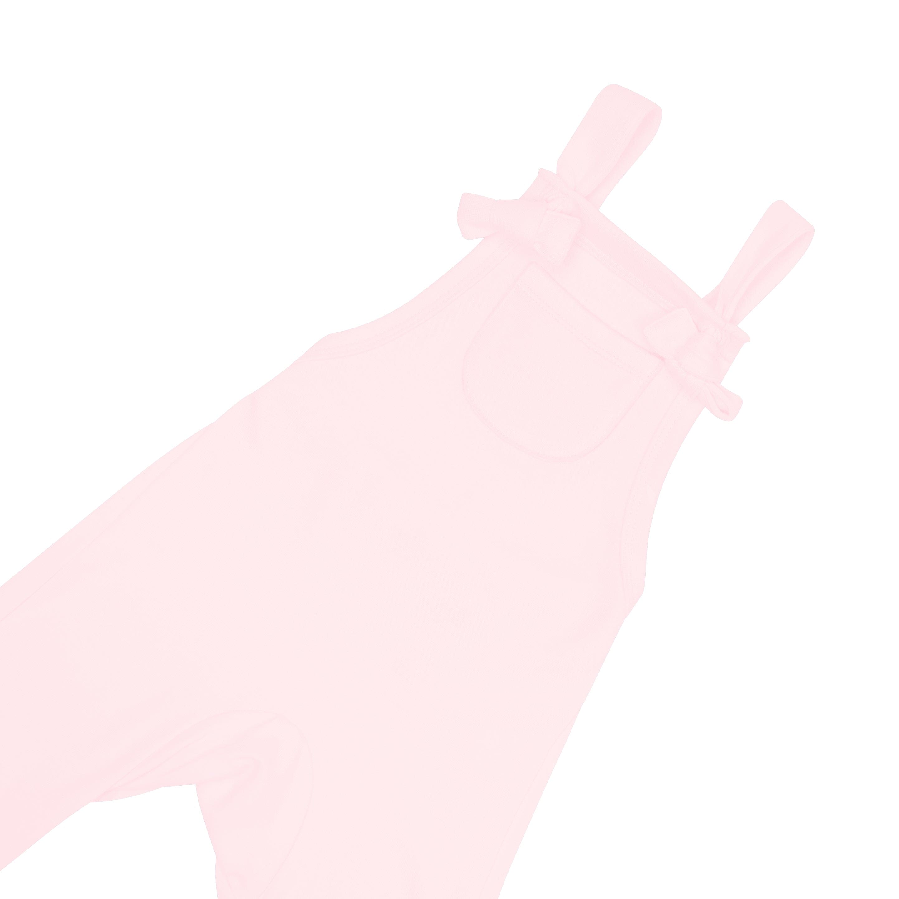 Self-tie knots on Kyte Baby Bamboo Jersey Overall in Sakura