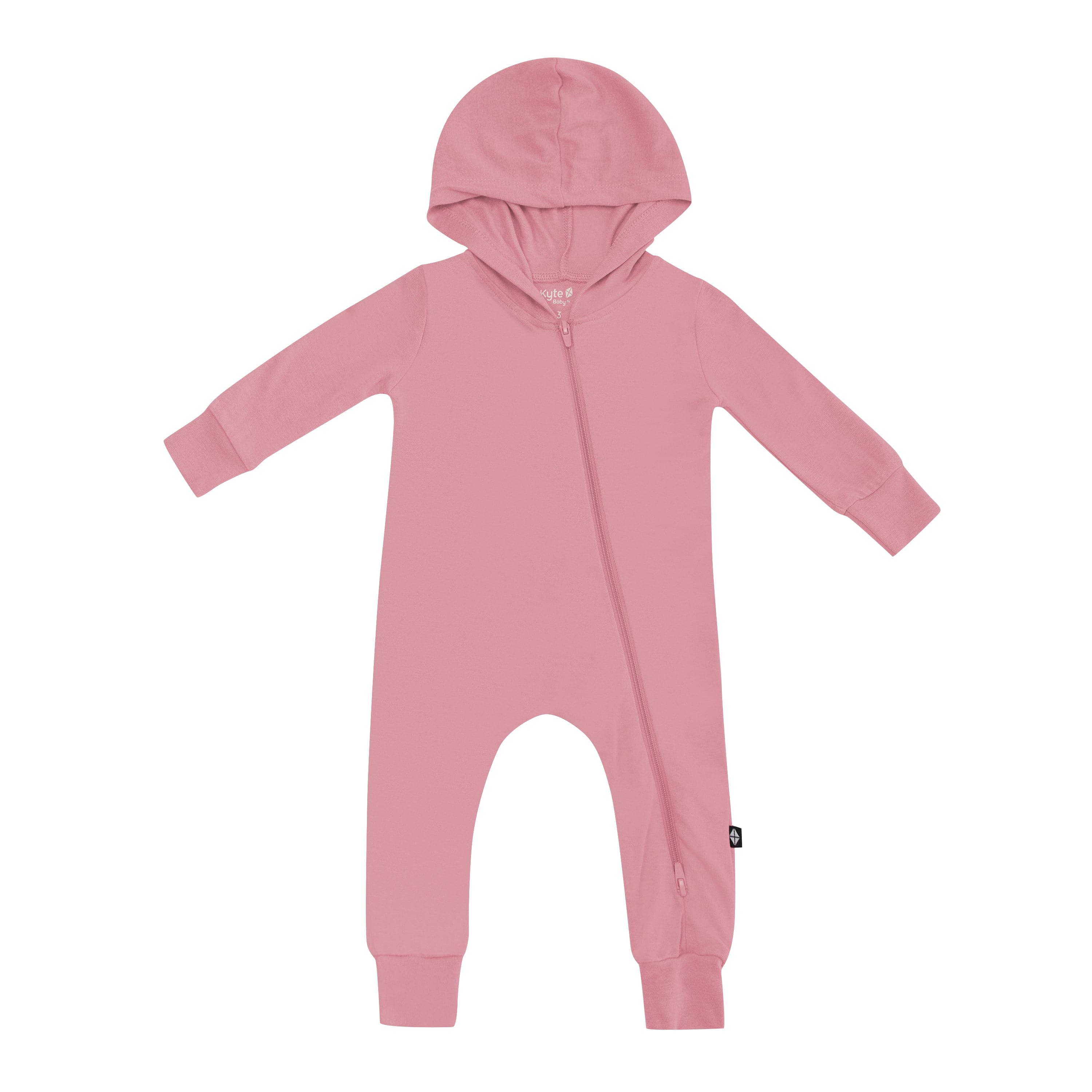 Bamboo Jersey Hooded Zippered Pink Romper in Apple Blossom