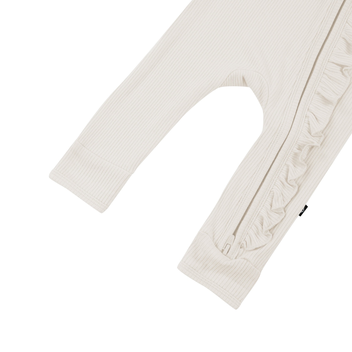 Kyte Baby Ribbed Ruffle Zipper Romper Ribbed Ruffle Zipper Romper in Oat