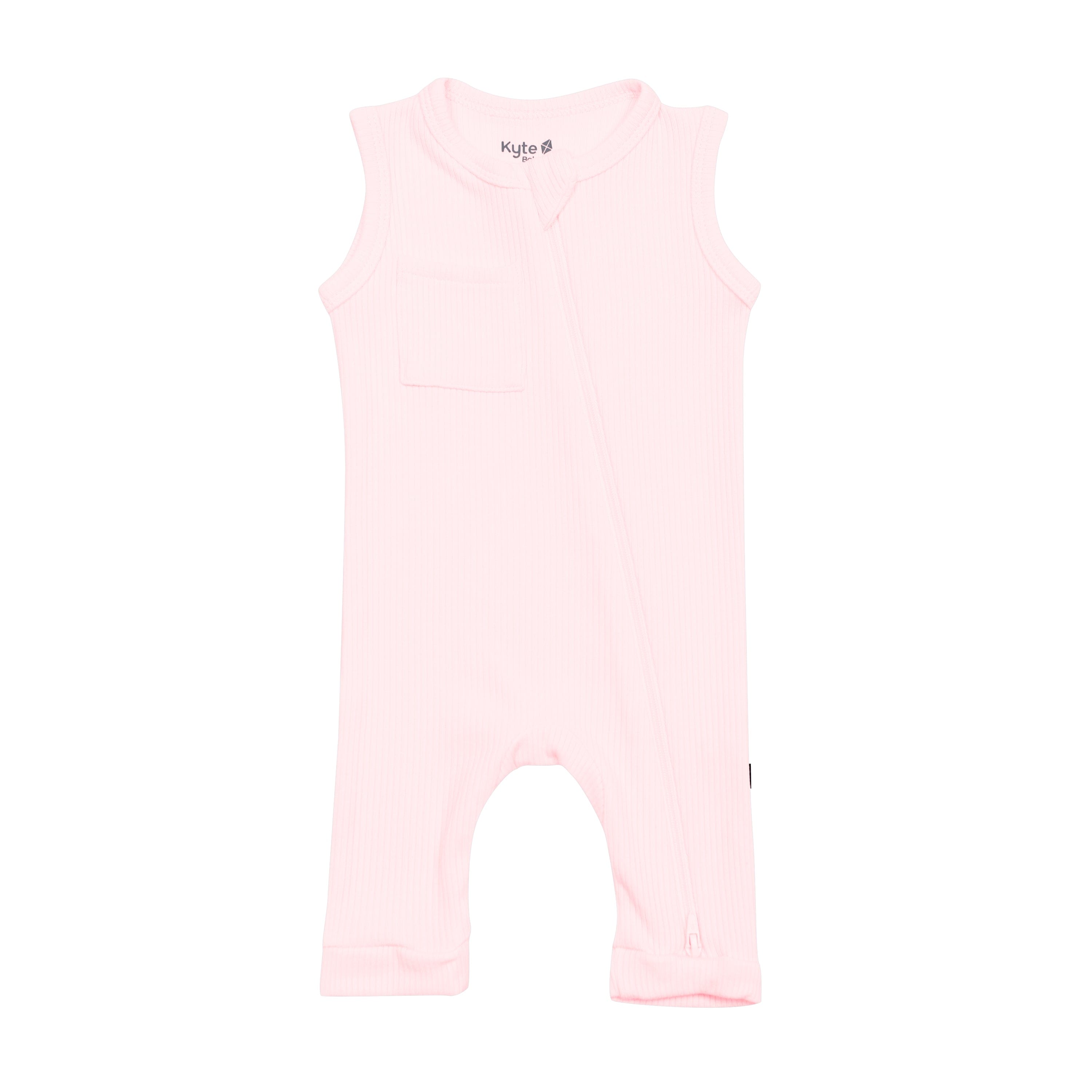 Kyte Baby Ribbed Zippered Sleeveless Romper in Sakura