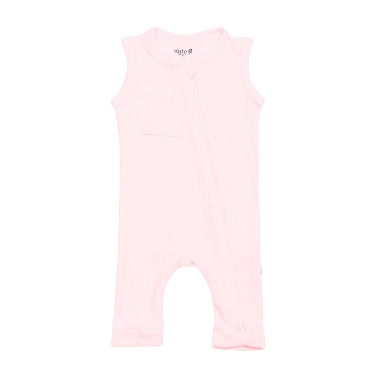 Kyte Baby Ribbed Zippered Sleeveless Romper in Sakura