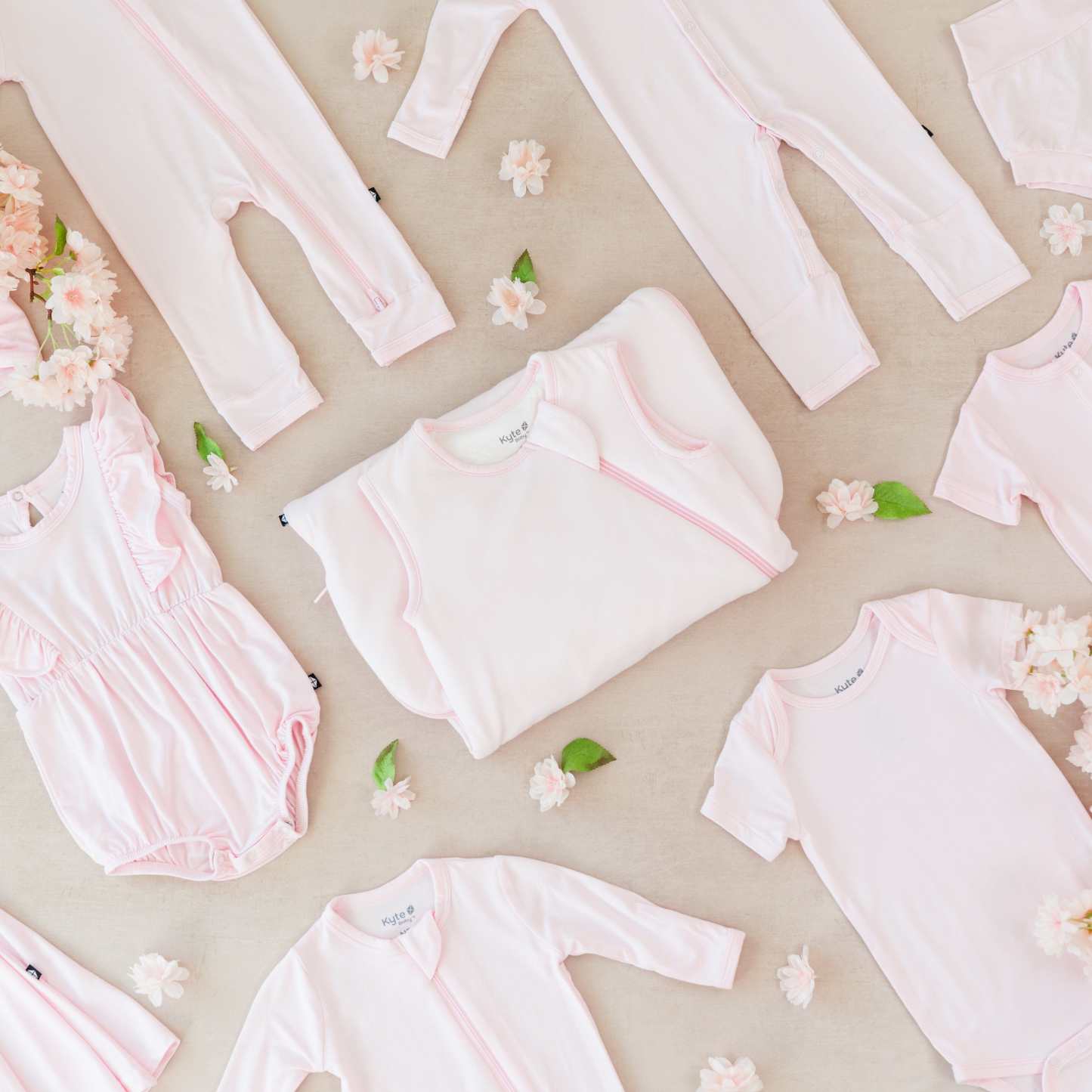Kyte Baby bamboo clothing and sleep bags in Sakura pink