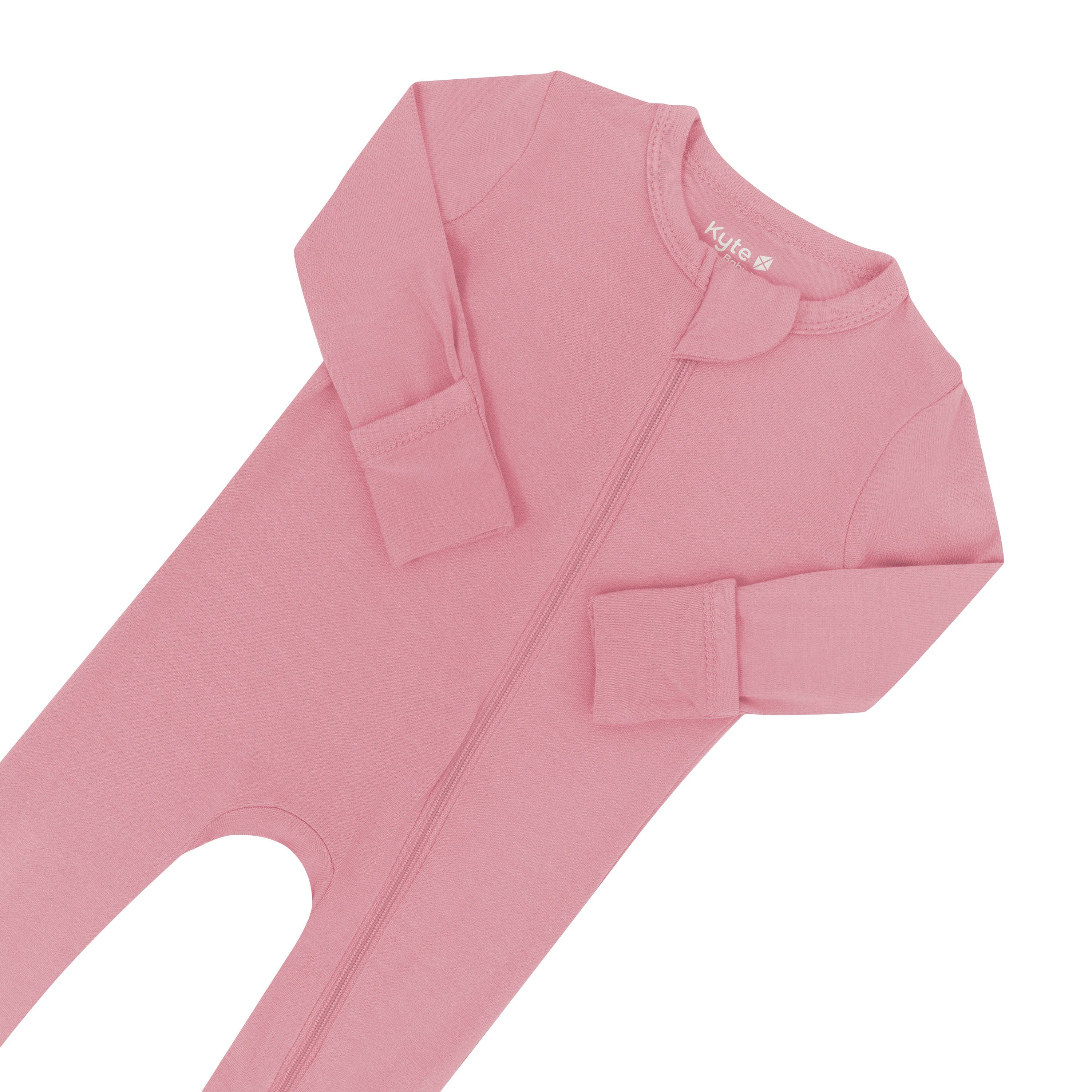 Fold Over Cuffs on Zippered bamboo Romper in Apple Blossom