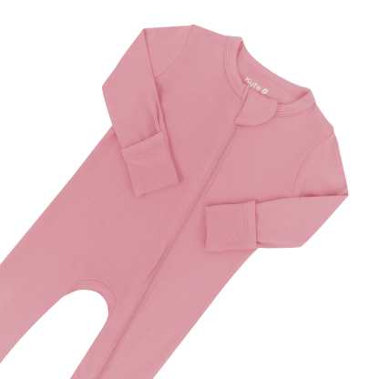 Fold Over Cuffs on Zippered bamboo Romper in Apple Blossom