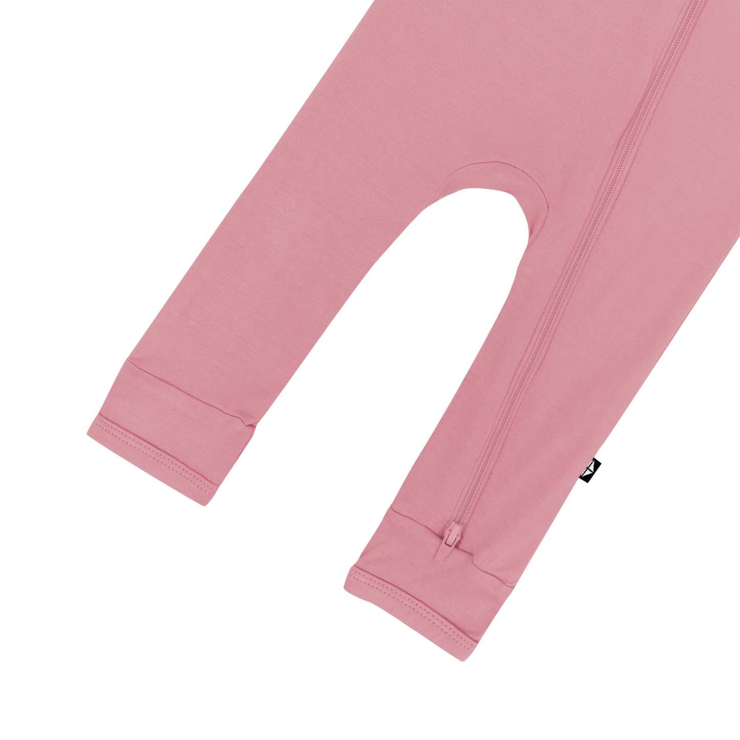 Zipper closure on pink bamboo romper