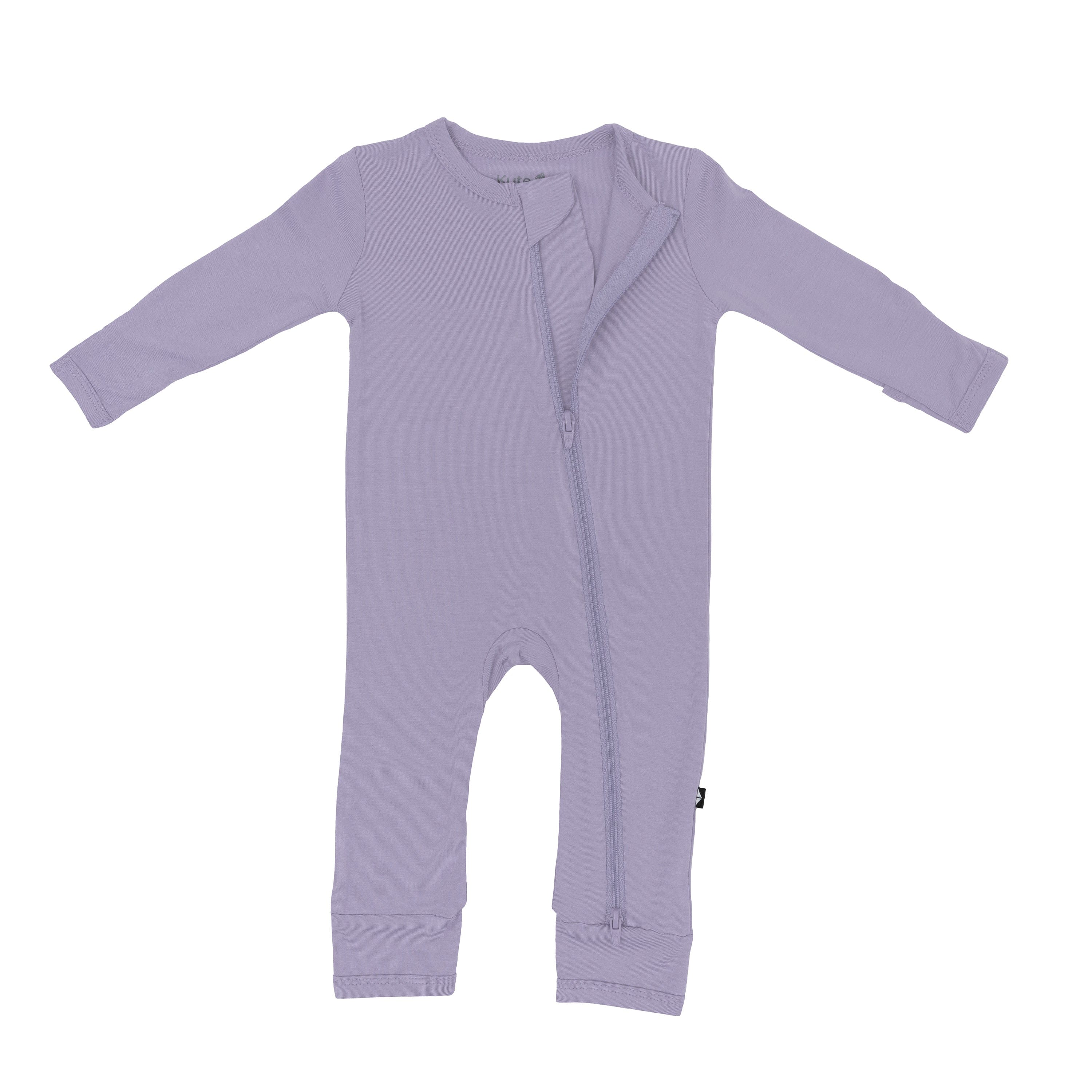 Partially unzipped dual zipper a Zippered Romper in Taro