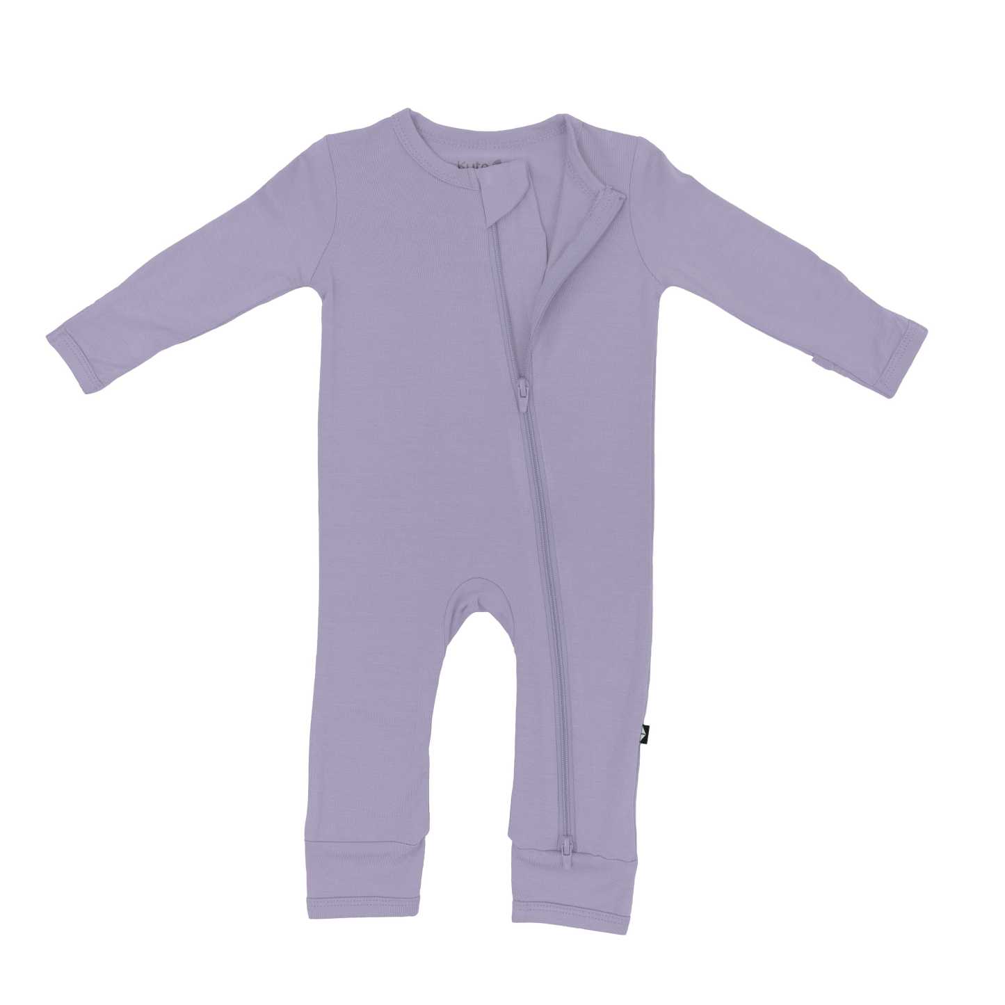Partially unzipped dual zipper a Zippered Romper in Taro