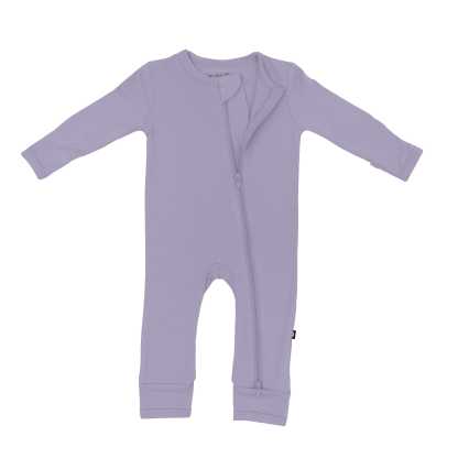 Partially unzipped dual zipper a Zippered Romper in Taro