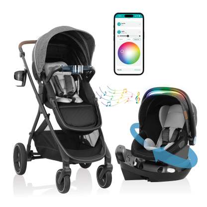 Evenflo Shyft Intuiti+ Travel System featuring Revolve180 LiteMax NXT with SensorySoothe (Angler Tweed)