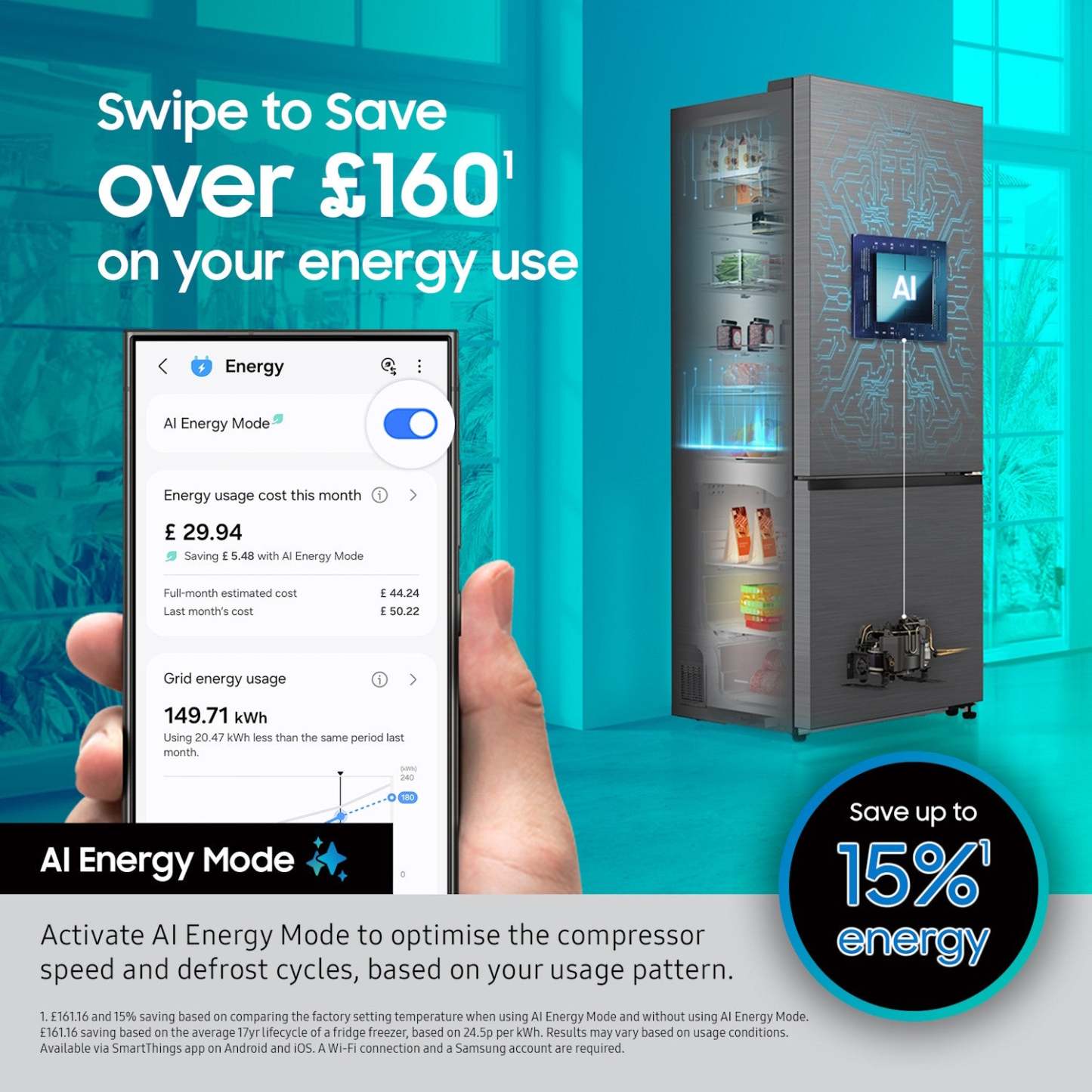 Samsung RB34C632ESAEU 59.5cm 65/35 Split Freestanding Tall Fridge Freezer Silver