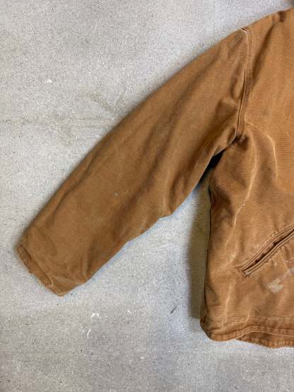 1990s Carhartt J141-211 Mens Brown Sherpa Lined Work Hooded Active Jacket (size XL Regular) Made in Mexico